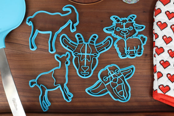 Alpine Goat Cookie Cutters - Alpine Goat Doe, Alpine Goat Face, Alpine Goat Outline, Cute Goat, Screaming Goat - Goats & Animal Cookies