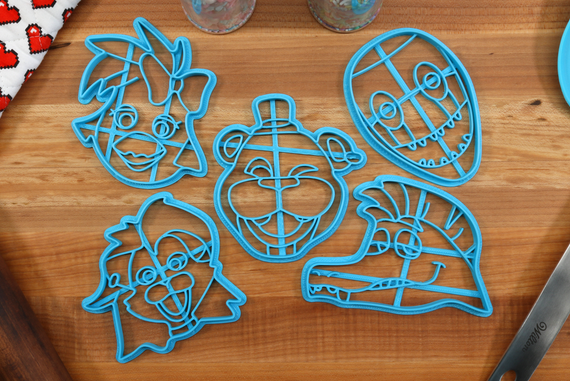 FNAF Security Breach Cookie Cutters - Glamrock Chica, Glamrock Freddy, Montgomery Gator, Nightmarionne Bot, Roxanne Wolf