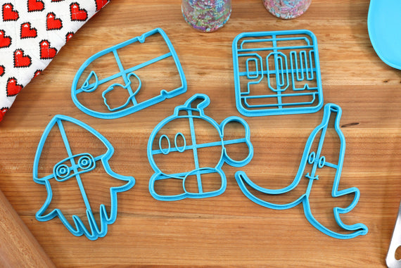 Mario Kart Cookie Cutters - Banana, Blooper, Bob-Omb, Bullet Bill, Pow Block - Super Mario Bros /  Nintendo Gift