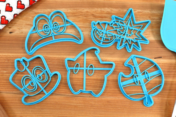 Mario Symbols Cookie Cutters - Galaxy Luma, Warioware Logo, Tanooki Leaf, OG Cappy, Mario Hat Cappy - Super Mario Bros /  Nintendo Gift