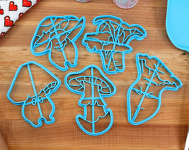 Cute Mushroom Cookie Cutters - Amanita, Chantrelle Pair, Sorrel Standing, Sleepy Oyster Mushroom, Deadly Nightblade - Forager Gift