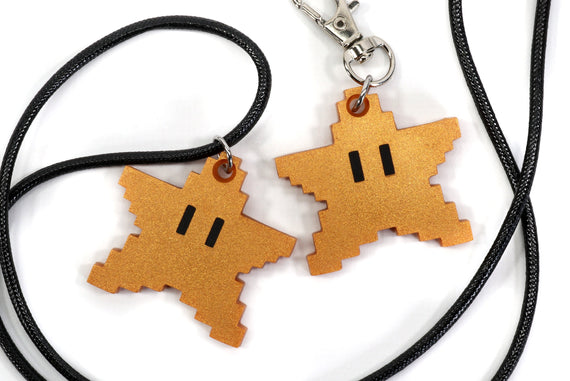 Mario 8bit Power Star Glow in the Dark Keychain/Necklace - Super Mario Bros -Nintendo/Mario Gift