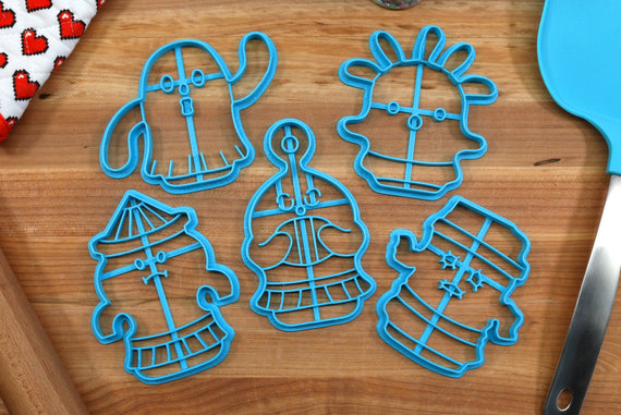 Animal Crossing Gyroid Cookie Cutters Set 1 - Wallopoid, Twangoid, Squeakoid, Crumploid, Bubbloid - New Horizons /  Nintendo Gift