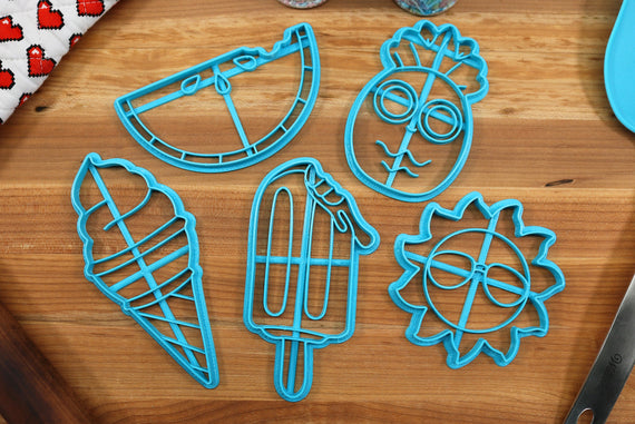 Summer Fun Cookie Cutters - Ice Cream, Pineapple, Popsicle, Sunglasses Sun, Watermelon - Summer Break Gift