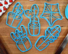 Cactus Cookie Cutters Set 1- Saguaro Cactus, Peanut Cactus, Joseph's Coat Cactus, Bunny Ears Cactus, Bishop's Cap Cactus