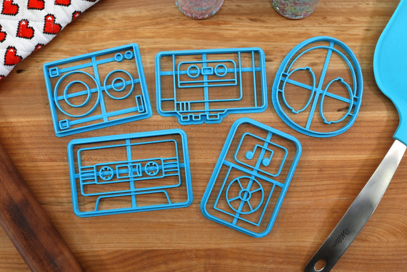Audiophile Cookie Cutters Music Cookies- Speaker, Mp3 Player,  Headset, Cassette Tape, Cassette Player -  Music Themed Cookie