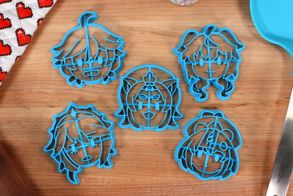 Genshin Impact Cookie Cutters Chibi Faces Set 4 - Chongyun, Diona, Ganyu, Qiqi, Rosaria