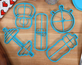 Fitness Cookie Cutters - Dumbbell, Kettle Bell, Punching Bag, Sports Bottle, Stopwatch- Workout Cookie Cutter