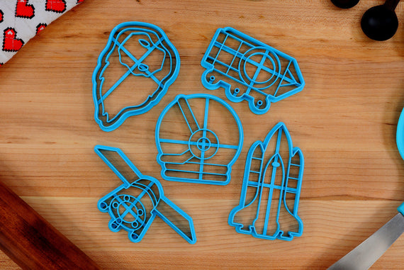 Space Cookie Cutters - Astronaut Helmet, Space Ship, Meteorite, Satelllite, Moon Rover - Space Gift