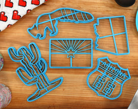 Arizona Cookie Cutters - Arizona Outline, Arizona Flag, Route 66, Desert Cactus, Ring Tailed Cat- AZ Gift Idea