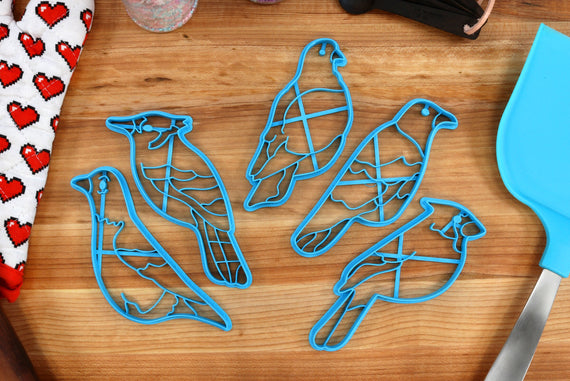 Bird Watching Cookie Cutters Set 1 - Blue Jay, Dove, Northern Cardinal, American Crow, American Robin - Gift for Ornithologist