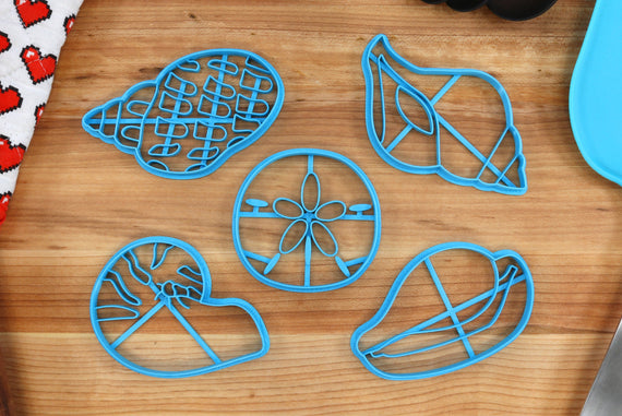 Seashell Cookie Cutters - Babylon Shell, Sand Dollar, Nautilus, Tulip Conch, Egg Crownie - Beach Gift IDea
