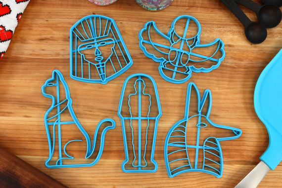 Egyptian Cookie Cutters - Mummy, Pharaoh, Sphinx Cat, Sun Scarab, Anubis - Ancient Egypt