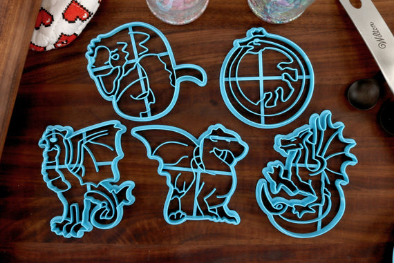 Dragon Cookie Cutters Set 1- Wyvern, Wyrm Dragon, Ouroboros, European Dragon, Cockatrice - Dragonology