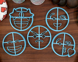 Emoticon Cookie Cutters Set 1 - Angry Emoticon, Winking Emoticon, Kiss Emoticon, Grinning Emoticon - Emoticon Gift