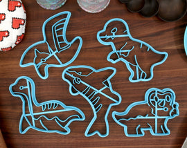 Dinosaur Cookie Cutters Set 1 - Tyrannosaurus Rex, Triceratops, Pteranodon, Mosasaurus, Elasmosaraus - Dinosaur Birthday