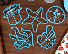 Seafloor Cookie Cutters - Sand Dollar, Seaweed, Starfish, Coral, Anemone - Beach Animal Cookie