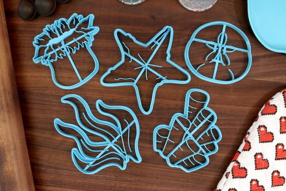 Seafloor Cookie Cutters - Sand Dollar, Seaweed, Starfish, Coral, Anemone - Beach Animal Cookie