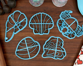 Shellfish Cookie Cutters - Clam Cookie, Crab Cookie, Shrimp Cooie, Scallop Cookie, Oyster Cookie - Beach Party Gift