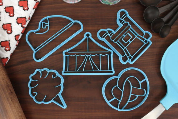 State Fair Cookie Cutters - Bouncy House, Bumper Car, Cotton Candy, Fair Tent, Twisted Pretzel - Carnival Fair Gift Idea