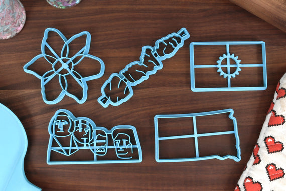 South Dakota Cookie Cutters - Chislic, Mt. Rushmore, Pasque Flower, South Dakota Flag, State Outline - SD Gift Idea