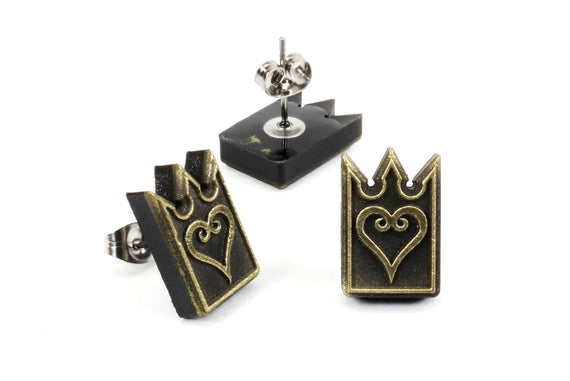 Kingdom Hearts Heart Card - Chain of Memories - Aged Metal Earrings - Kingdom Hearts Earring Gift | ERG1