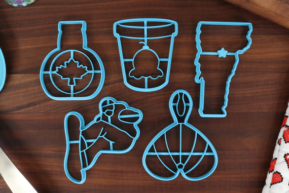 Vermont Cookie Cutters - Vermont State Outline, Bleeding Heart Flower, Ice Cream Pint, Maple Syrup, Snowboarder - VM Gift Idea