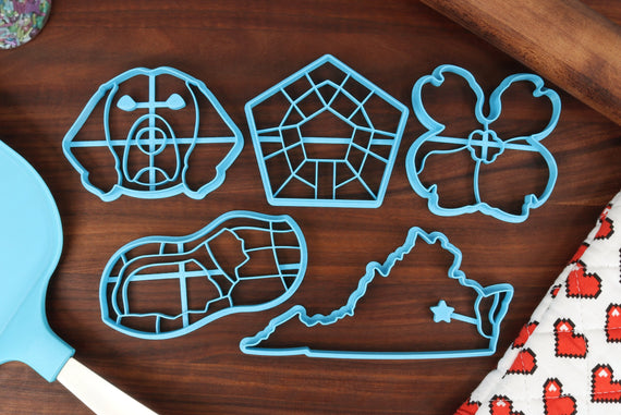 Virginia Cookie Cutters - American Dogwood, Cracked Peanut, Foxhound Face, Pentagon, Virginia Outline - VA Gift Idea