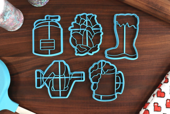 Beer Enthusiast Cookie Cutters - Beer Airlock, Beer Boot, Beer Mug, Hops, Mash Tun - Beerologist Gifts Merch - Beer Maven - Hops Handler