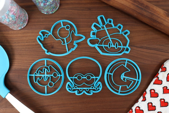Splatoon Icons Cookie Cutters - Golden Salmon Egg, Octoling Symbol, Power Egg, Splatoon Cash, Super Sea Snail - Splatoon 3 / Nintendo baking