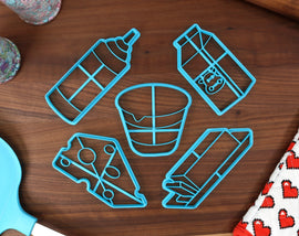 Dairy Products Cookie Cutters - Cheese Wedge, Milk Carton, Stick of Butter, Whipped Cream, Yogurt Cup - Dairy Cutter