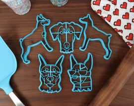 Dutiful Dobermans Cookie Cutters - Doberman Face, Detailed Puppies, Doberman Outline, Doberman Sunglasses - Cute Dobermans & Dog Merch