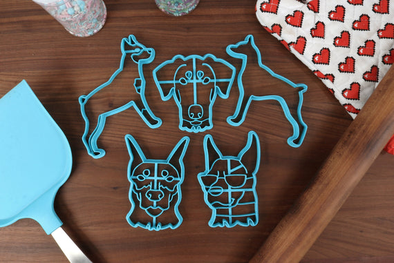 Dutiful Dobermans Cookie Cutters - Doberman Face, Detailed Puppies, Doberman Outline, Doberman Sunglasses - Cute Dobermans & Dog Merch