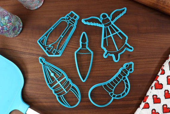 Tabletop Dungeon Potion Cookie Cutters - Antidote, Basilisk Oil, Potion of Healing, Invisibility, Potion of Speed - Dungeon Potions Cookies