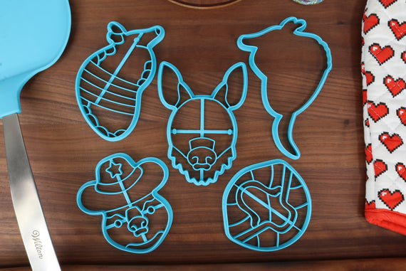 Amazing Armadillos Cookie Cutters - Armadillo Face, Armadillo Outline, Cowboy Armadillo, Curled Armadillo, Detailed Armadillo Cookies