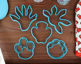 Wild Animal Prints Cookie Cutters - Elephant Print, Gecko Print, Raccoon Print, Rhinoceros Print, Tapir Print - Animal Paw Print Cookies