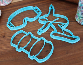 Skillful Snowboarding Cookie Cutters - Snowboard, Snowboarder Cat, Snowboarder Outline, Snowboarding Goggles, Snowboarding Mitten - Sports