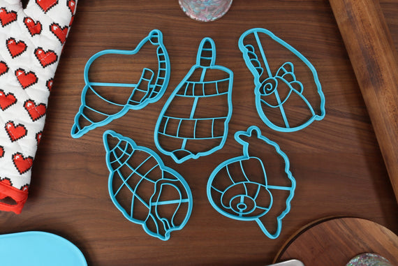 Sea Snails Cookie Cutters - Geography Cone Snail, Periwinkle Snail, Triton's Trumpet, Violet Sea Snail, Whelk Snail - Cute Aquatic Creatures