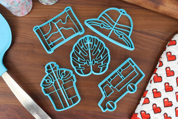 Superb Safari Cookie Cutters - Canteen, Monstera Leaf, Paper Map, Pith Helmet, Safari Vehicle - World Exploration & Recreational Activities