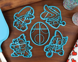 Yoshi's Island Characters Cookie Cutters - Baby Bowser, Baby Mario, Kamek, Poochy, Yoshi Egg - Super Mario Bros / Yoshi Games