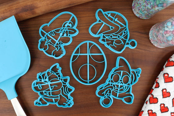 Yoshi's Island Characters Cookie Cutters - Baby Bowser, Baby Mario, Kamek, Poochy, Yoshi Egg - Super Mario Bros / Yoshi Games