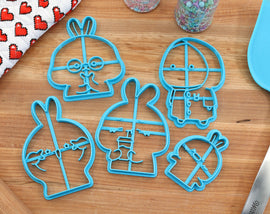 Bunny Moods Cookie Cutters - Thinking Bunny, Rain Coat Bunny, Peace Sign Bunny, Boba Bunny, Baby Bunny - Cute Bunny Gift