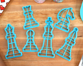 Chess Piece Cookie Cutters - Queen, Rook, Pan, Bishop, King, Queen - Gift for chess player