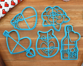 Valentines Day Cookie Cutters - Champagne Bottle, Arrow Through Heart, Heart Owl, Rose Valentine, Box of Chocolates - Holiday Cookie