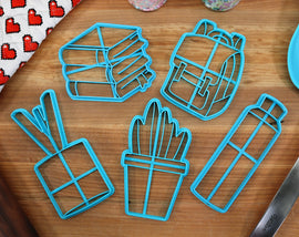 Lofi Study Essentials Cookie Cutters - LoFi Water Bottle, LoFi Books, LoFi Desk Plant, LoFi Desk Lamp, LoFi Backpack