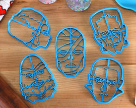 Classic Monster Cookie Cutters - Dracula, The Mummy, Frankensteins Monster, Black Lagoon, Bride of Frankenstein - Movie Monster Gift