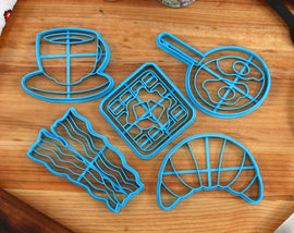 Breakfast Food Cookie Cutters - Fried Egg, Coffee, Croissant, Buttered Waffle, Bacon Strip- Breakfast Gift
