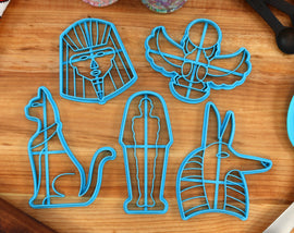 Egyptian Cookie Cutters - Mummy, Pharaoh, Sphinx Cat, Sun Scarab, Anubis - Ancient Egypt
