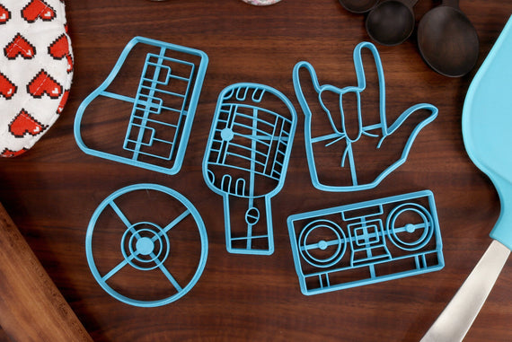Rock n Roll Cookie Cutters - Boombox, Electronic Piano, Hand Horns, Vinyl Record, Microphone - Musician Gift