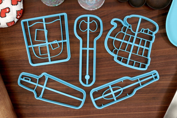 Bartending Cookie Cutters - Bottle Opener, Cocktail Saker, Beer Stein, Beer Bottle, Shotglass - Bartending Party